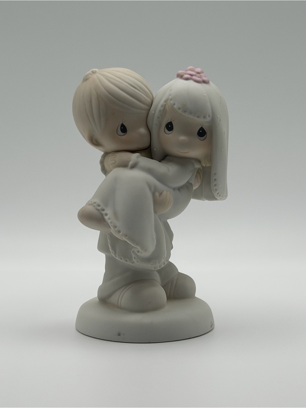 Precious Moments Cream and Pink Wedding Couple Figurine